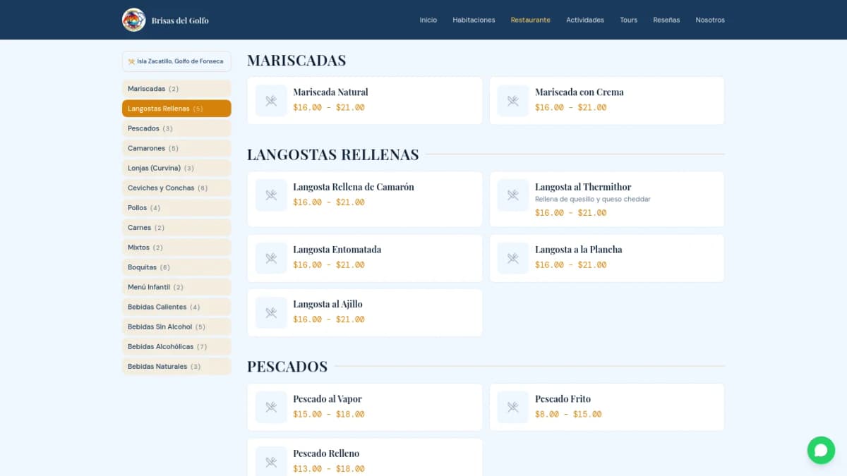 Menú digital con 59 platillos categorizados